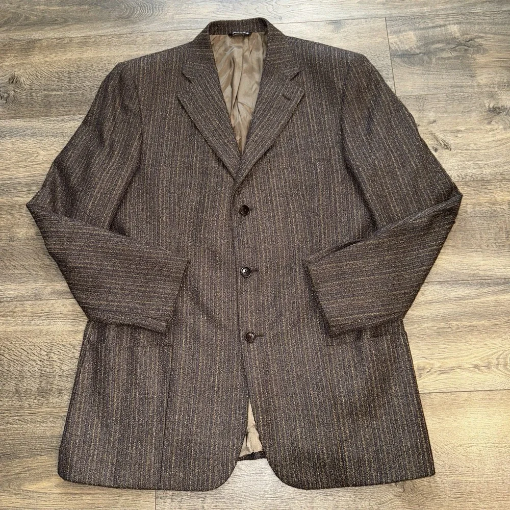 Alberto‎ Zimni Brown Herringbone Wool Tweed Blazer Sport Coat 44R Made In Italy